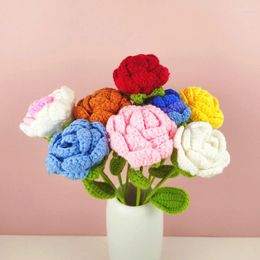 Decorative Flowers Knitted Artificial Wedding Decoration Handmade Woven Rose Flower Bouquet For DIY Home Party Decor Valentine'S Day Gifts