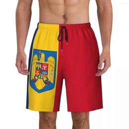 Men's Shorts Bathing Suit Romania Flag Board Summer Funny Printing Casual Short Pants Males Sportswear Comfortable Beach Trunks