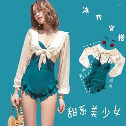 Women's Swimwear South Korea Super Fairy Swimsuit Female Cover Belly Thin One-Piece Net Celebrity Sexy Sun Protection Mesh Blouse