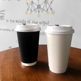 Disposable Cups Straws 50pcs Net Red Coffee Cup Double Layer Paper Thick Drinks Pink/black/white Milk Tea Drinking 500ml