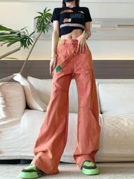 Women's Jeans Fashion Do Old High Waist Straight Trousers Loose Casual All-match Denim Pockets Patchwork Single Shoulder Y2k Pants