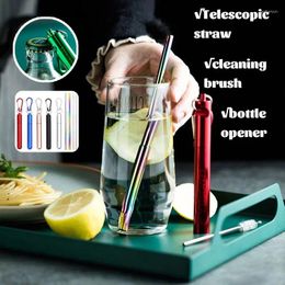 Drinking Straws Colorful Straw Stainless Steel Drinkware Reusable Opener Foldable Bottle Metal Portable Beverage Tool 7 235mm