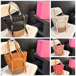 Fashion bamboo woven bottom classic letter pattern logo portable handle casual Joker Calfskin hand bill of lading shoulder crossbody bag female 5 colors.