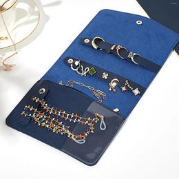 Storage Bags Collapsible Jewellery Roll Bag Portable Blue For Necklaces Rings Studs Bracelets