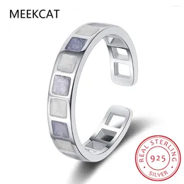 Cluster Rings 925 Sterling Silver Jewellery Women Opening Adjustable Ring Glitter Square Wide Band Fashion Female Accessories