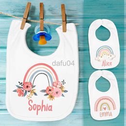 Bibs Burp Cloths Personalized baby bib rainbow printing baby bib custom name baby bib button edge shower gift baby cute Bop clothes Saliva towel d240513