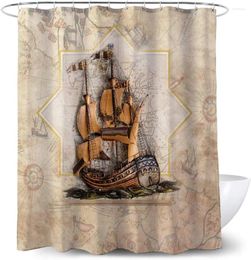 Shower Curtains Waterproof Fabric Bathroom Curtain 100 Percent Polyester Machine Washable With Brown Sailing Boat Design