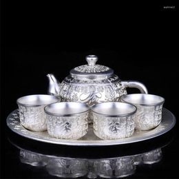 Teaware Sets High-end Silver Tea Set Handmade Gilt Teapot Chinese Ceremony Gifts One Pot And Four Cups