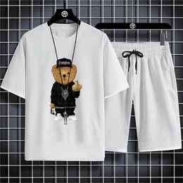 3D Printed Doll Bear Graphic T-shirt Shorts Two-piece Set Fashionable Street Clothing Summer Breathable O-neck Short Sleeve Set 240513