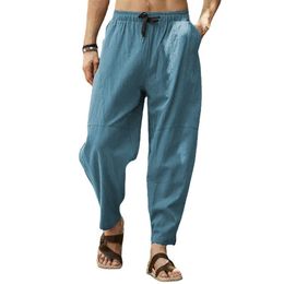 Men's Pants Men Spring And Summer Pant Casual All Solid Colour Cotton Loose Trouser Fashion Beach Pant Open for Men Y240513
