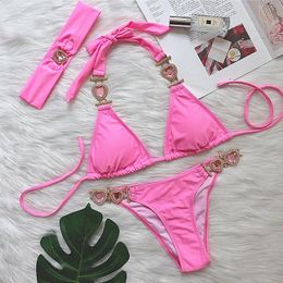 Pink Sexy Bikinis Swimsuit With Heart Swimwear Female Push Up Bikini Beach Swim Wear Bathing Suits Pool Bather 240506