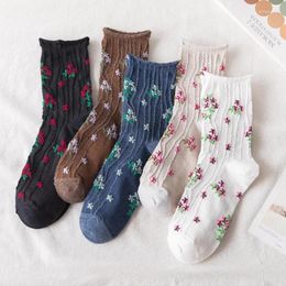 Women Socks 2024 Korean Style Fashion Floral Print Harajuku Vintage Streetwear Stockings Japanese Cotton High Long