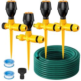ZJZJ Above System Lawn, Two-way Sprinkler 360° Auto Swivel Garden System, Lawn Sprinklers for Yard Watering Kit with 52.5 FT Hose and 4 Ground Plugs