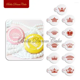Baking Moulds 11pcs/set Royal Crown Cookies Stencil Plastic Fondant Biscuit Mould DIY Chocolate Coffee Template Cake Decorating Tools