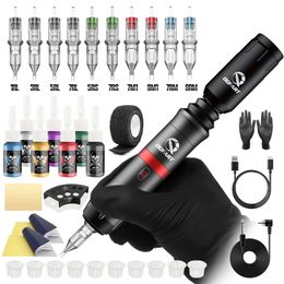 DQFART Wireless Tattoo Kit Rocket Machine Needle Cartridge Ink For Beginner Artists Battery 240510