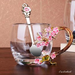 Mugs Color Enamel Flower Tea Cup Mug Coffee Milk Breakfast Home Heat-resistant Glass Teacups