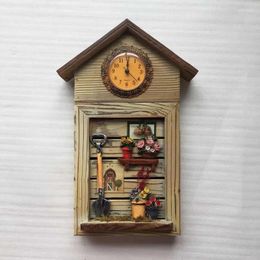 Decorative Figurines Nordic Style Creative Wooden Clock House Crafts Wall Ornaments Porch Key Storage Box Home Bedroom Decorations Birthday