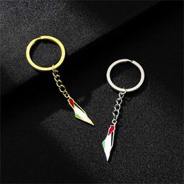 Keychains Lanyards Palestinian Map Flag Keychain Stainless Steel Keychain Bag Backpack Pendant Car Decoration Accessories Mens and Womens New Y240510