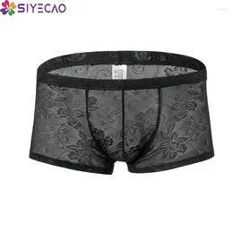 Underpants Sexy Men Underwear Boxers Gay Men's Lace Mid-rise Boxer Shorts Mens Transparent Breathable Panties Male Boxershorts Lingerie