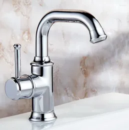 Kitchen Faucets Polished Chrome Brass Single Lever Handle Swivel Spout Bathroom Basin Sink Faucet Cold & Mixer Tap Anf330