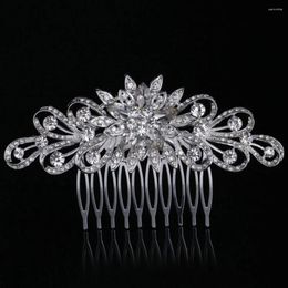 Party Decoration Shiny Rhineston Floral Bridal Hair Comb Wedding Alloy Silver-plated Bride Accessories Wholesale