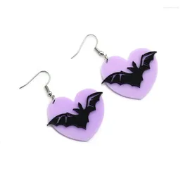 Dangle Earrings Turkish Halloween Dark Acrylic Purple Heart Black Bat Y2K For Women Jewelry Accessories Decoration Fashion