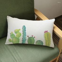 Pillow Cactus Plant Exotic Flower Printed Waist Lumbar For Sofa Retro Art Painting Rectangle Home Decor 30x50cm