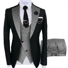 Men's Suits Luxury Men 3 Pieces Blazer Jacket Vest Pant Tailored Man Groom Wedding Tuxedo Slim Fit Jacquard Clothing 2024