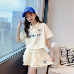 Girls Summer Trend Casual Korean Style Polo ShirtsSkirts 2pcs Suits Teenage INS Leisure Outfit Streetwear Sets Children Clothes 240511