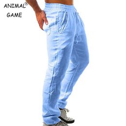 Men's Pants Korean Summer Mens Linen Pants New Breathable Solid Colour Comfortable Pants Fitness Jogging Sweatpants Strtwear Y240513