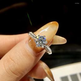 Cluster Rings Stylever Shiny 1CT Real Moissanite Diamond Adjustable Wedding For Women 925 Sterling Silver Top Quality Fine Jewellery