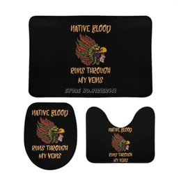 Bath Mats Native Blood Through Veins 3pcs Bathroom Set Coral Velvet Toilet Rug Cover Anti Slip Carpet For Home Decor Apache