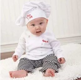 Clothing Sets Baby toddler boy girl chef Halloween role-playing costume baby chef kitchen uniform T-shirt pants hat photo costumeL2405