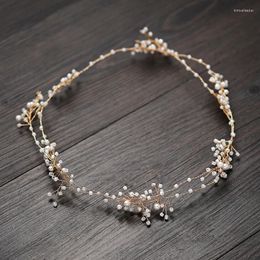 Hair Clips Delicate Pearls Wedding Long Vine Bridal Headband Tiara Gold Color Floral Women Headpiece Handmade Girls Pins