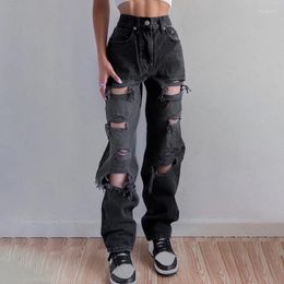 Women's Jeans Women's Denim Pants Fashion Loose For Women High Waist Trousers Casual Spring Summer Ripped Holes