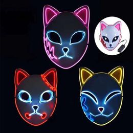Mask Lighting Scary Glowing Halloween LED Fox Rave Purge Festival Props Men Women Masquerade Cosplay Costume Demon Slayer