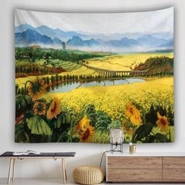 Tapestries Sunflower Wall Decorative Colorful Country Style Hanging Curtain Fabric Multifunctional Cloth For Decor Craft