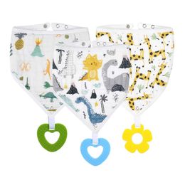 Bibs Burp Cloths 3 baby Bandana Drool bibs with teeth toy Gauze plain soft accessories Bandana feeding bib Burp fabric Saliva towel d240513