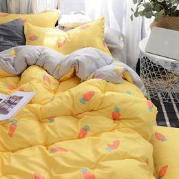 Bedding Sets Fashion Concise Style Set Lovely Printing Carrot Pattern Soft Cotton Duvet Cover Bed Sheet Pillowcase For Girl Yellow