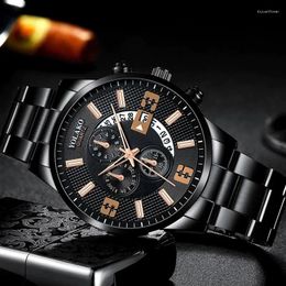 Wristwatches Fashion Mens Watches Luxury Silver Stainless Steel Quartz Wrist Watch Man Business For Men Calendar Clock