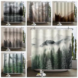 Shower Curtains Misty Forest Pattern Curtain Fog Pine Trees Fantasy Woodland Waterproof Polyester Material For Bathroom Bathtud
