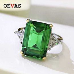 Wedding Rings OEVAS% 925 sterling silver sparkling 10 * 14mm jade cut green wedding ring suitable for womens high carbon diamond exquisite Jewellery gifts Q240511