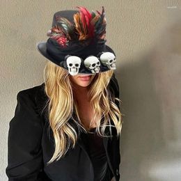 Berets Steampunks Flat Top Hat With Skull&Sheer Veil Carnivals Role Play Hats For Teen