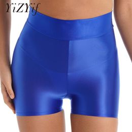 Women's Shorts Womens Glossy Swimwear High Waist Yoga Compression Shiny Skinny Smooth Elastic Gym Surfing Swimming Short Leggings