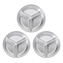 Plates 3 Pcs Tomato Paste Stainless Steel Round Dish Multi-grid Dishes Three-grid Sushi Sauce Bowl Divided Soy Child