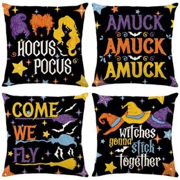 Pillow 1PCS Covers 45X45CM Ghost Pumpkins Linen Pillowcase Holiday Farmhouse Throw Pillows Indoor Outdoor Couch Case