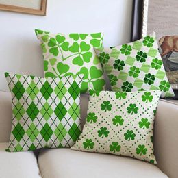 Pillow Green Pastoral Leaf Plaids Print Decorative For Sofa 4-leaf Clover Cotton Linen Home Decoration No Filling