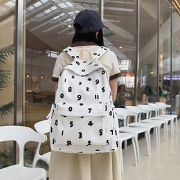 Backpack Arabic Numbers Printed Boys Girls Book Bag School Travel Mochila Rucksack Fashion Trend Black White Nylon