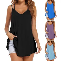 Women's Tanks Stretchy Camisole Stylish V-neck Tank Tops With Double Spaghetti Straps For Summer Loose Fit Women