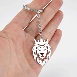 Keychains Lanyards Jeshayuan Hollow Animal Key chain Stainless Steel Lion Dinosaur Dog Wolf Pendant Keychains Gift Key Ring Accessories Y240510